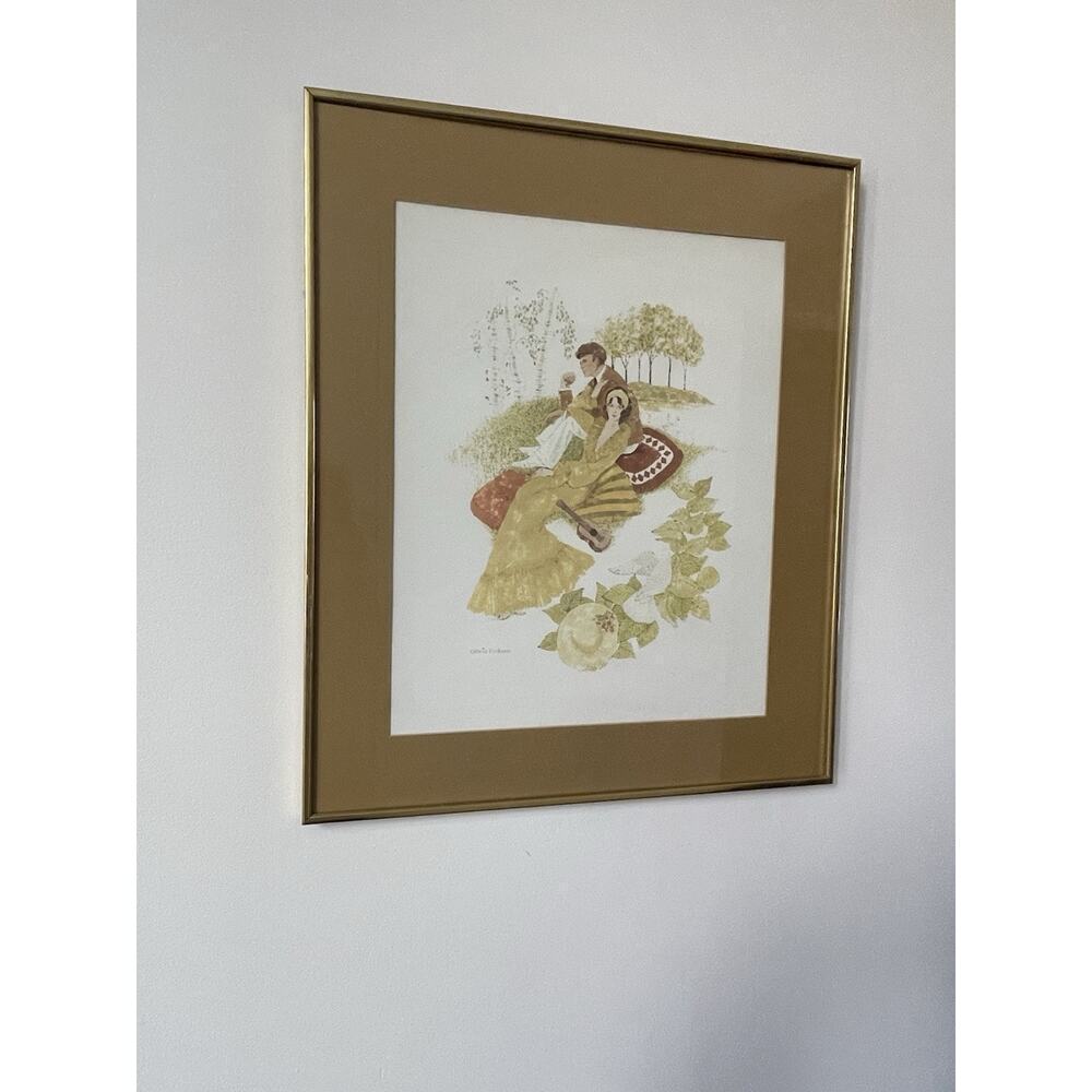 Gloria Eriksen Framed Print Couple In Park 1970s MCM Mid Century Modern Signed